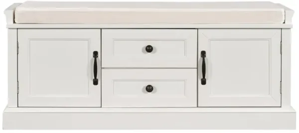 Gewnee Storage Bench with 2 Drawers and 2 Cabinets, Shoe Bench with Removable Cushion for Living Room, Entryway (White)