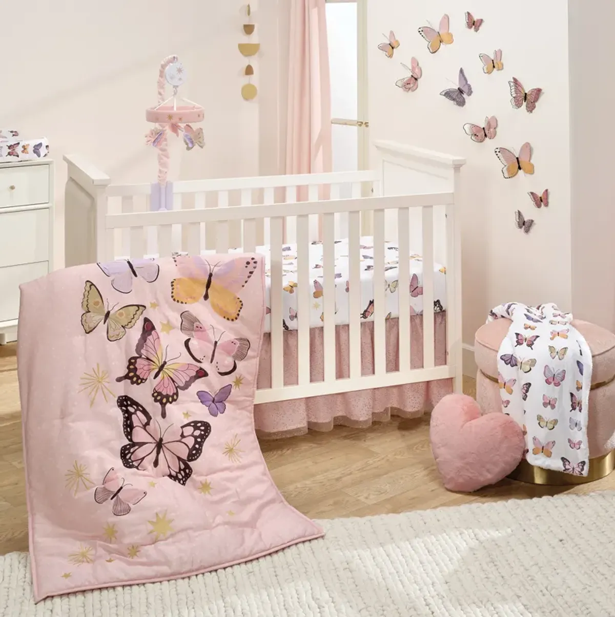 Lambs & Ivy Butterfly Dreams Breathable 100% Cotton Fitted Baby Crib Sheet