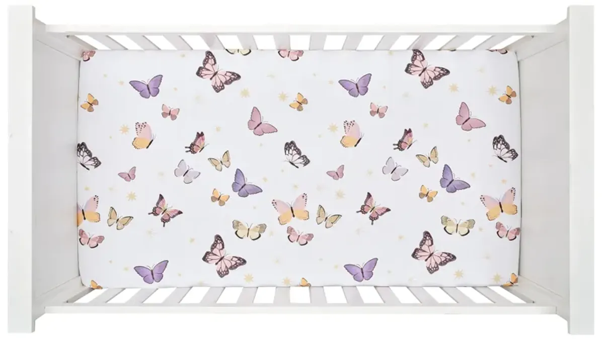 Lambs & Ivy Butterfly Dreams Breathable 100% Cotton Fitted Baby Crib Sheet