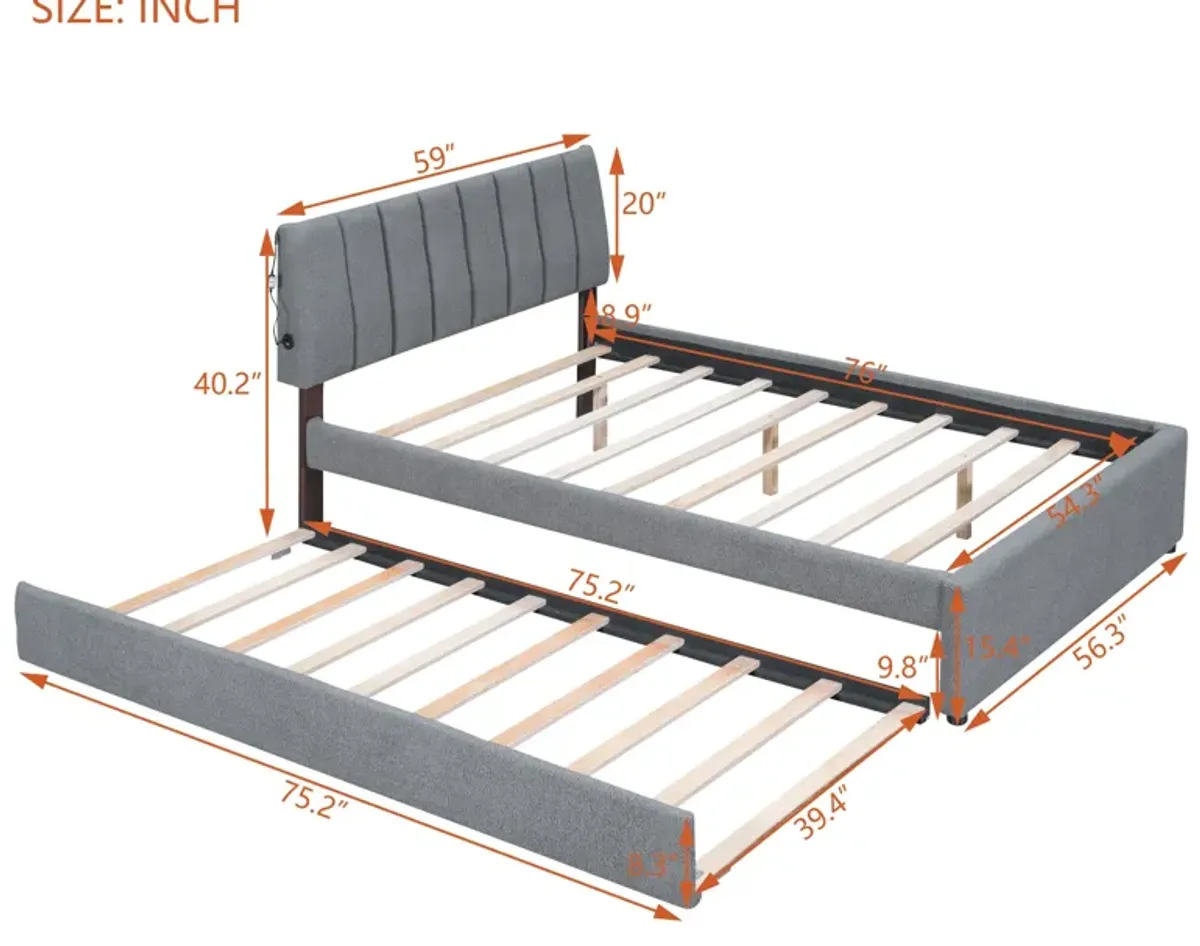 Merax Teddy Fleece Upholstered Platform Bed with Trundle