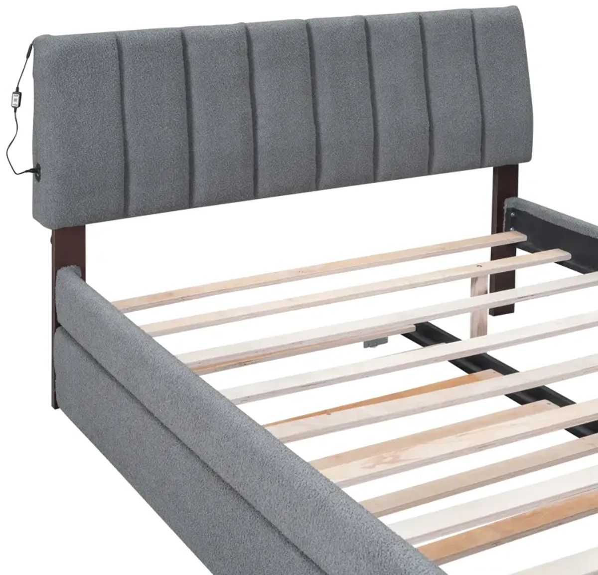 Merax Teddy Fleece Upholstered Platform Bed with Trundle