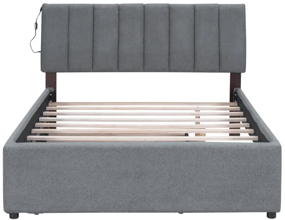 Merax Teddy Fleece Upholstered Platform Bed with Trundle