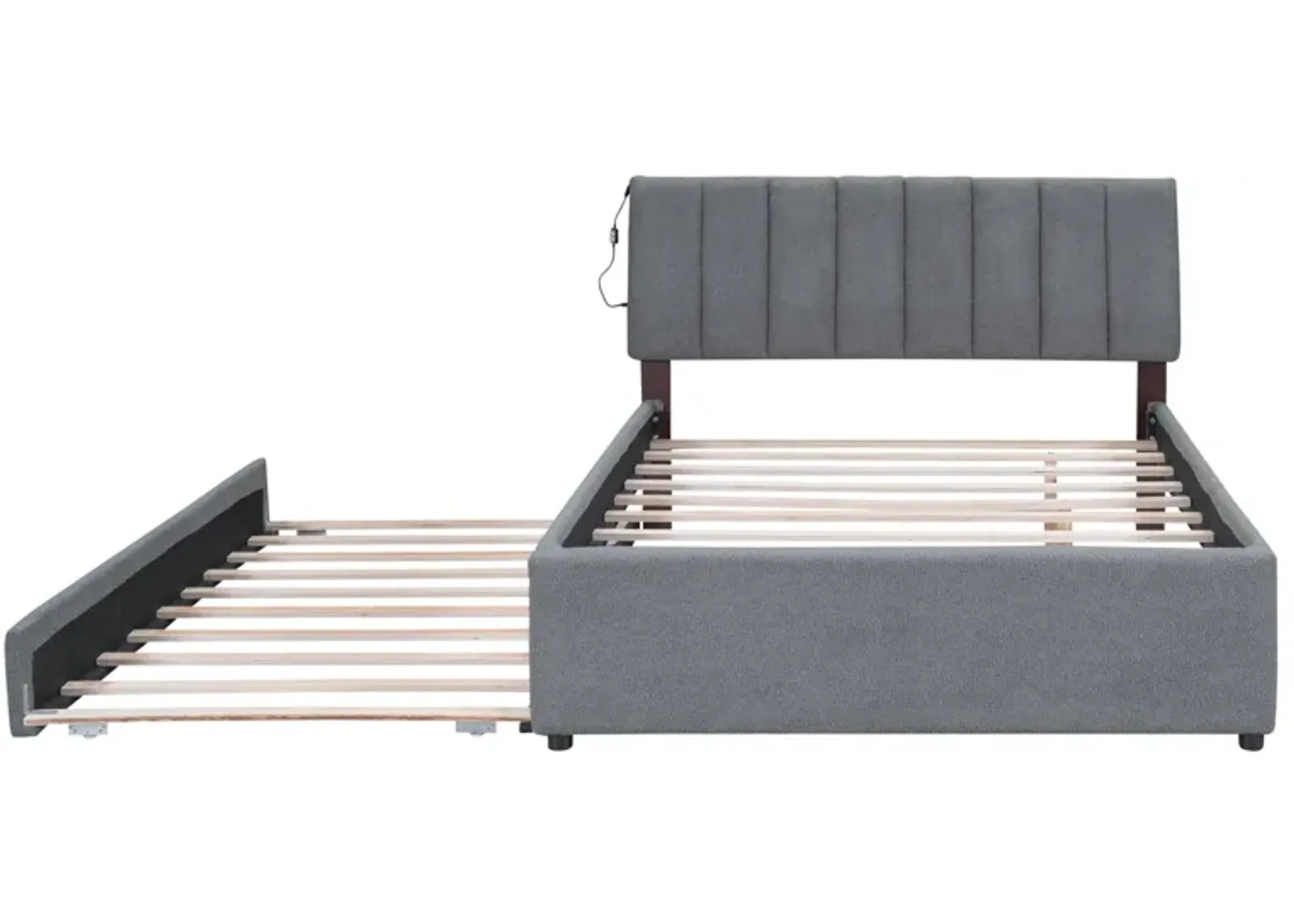 Merax Teddy Fleece Upholstered Platform Bed with Trundle