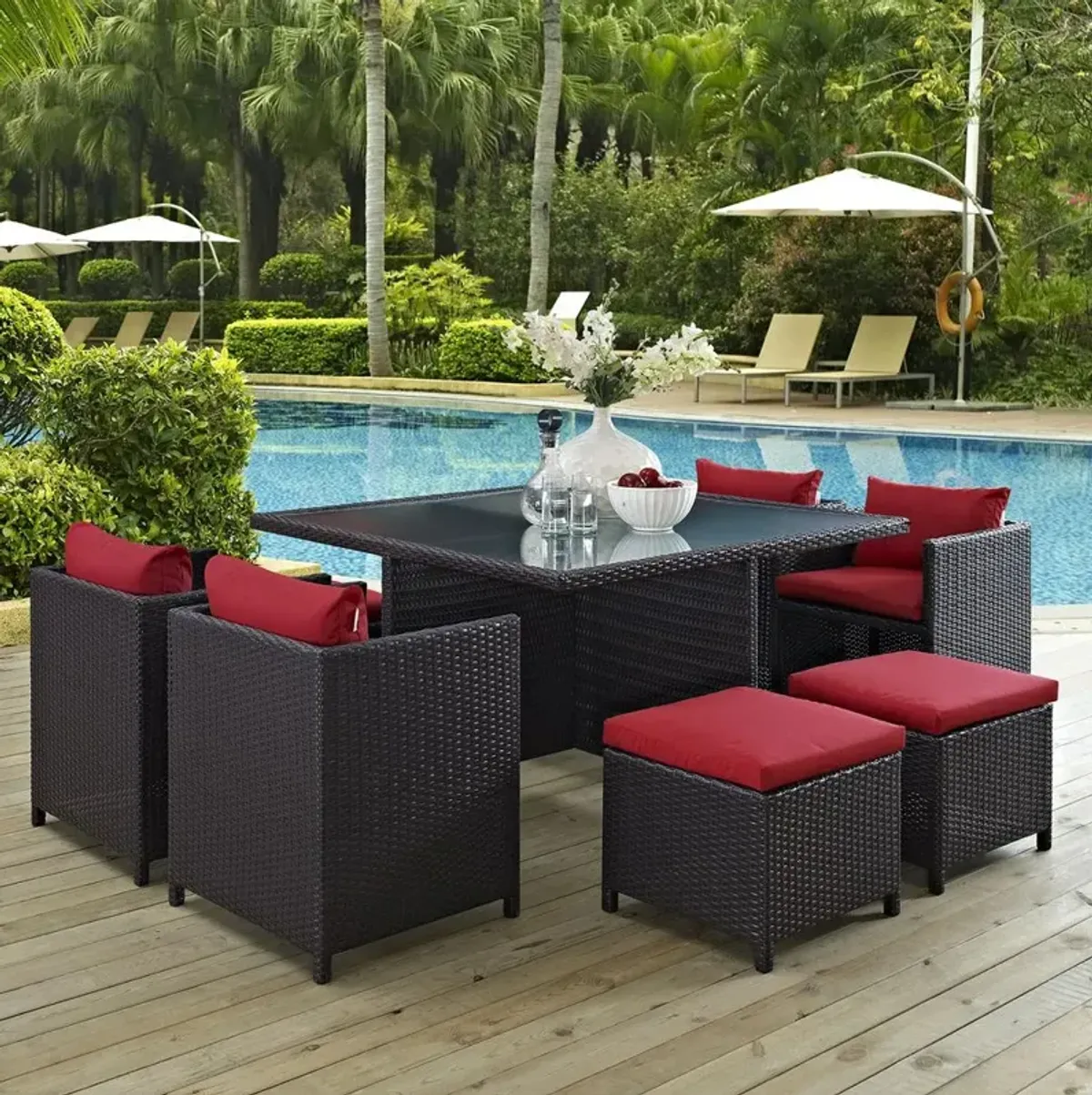 Inverse 9 Piece Outdoor Patio Dining Set - Espresso Red