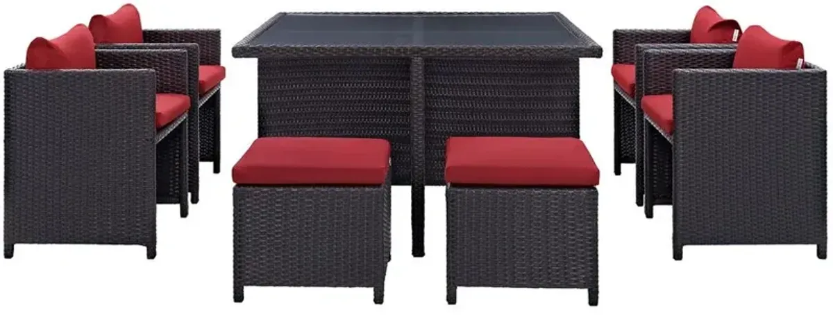 Inverse 9 Piece Outdoor Patio Dining Set - Espresso Red