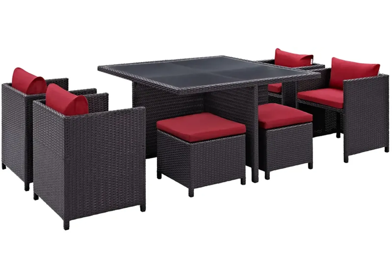 Inverse 9 Piece Outdoor Patio Dining Set - Espresso Red