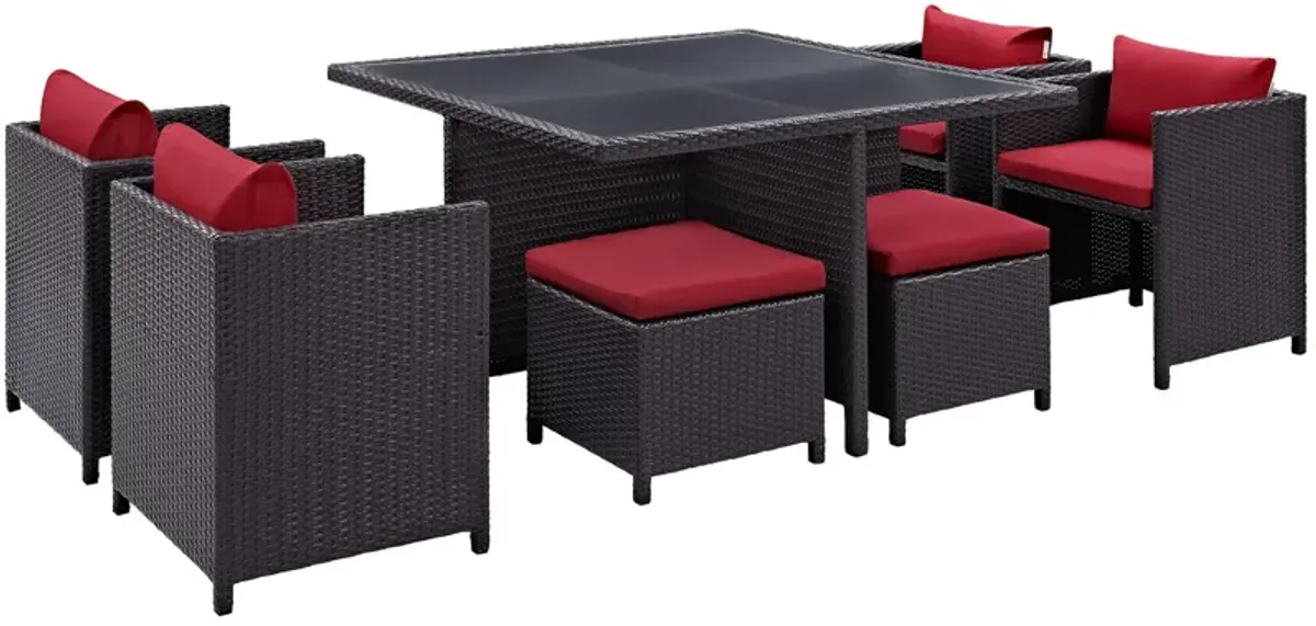 Inverse 9 Piece Outdoor Patio Dining Set - Espresso Red