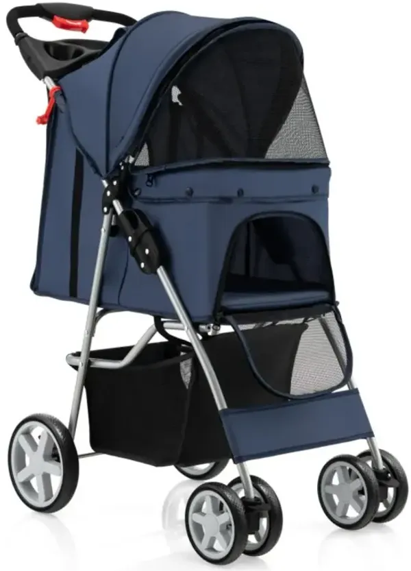 Hivvago Folding Pet Stroller with Storage Basket and Adjustable Canopy