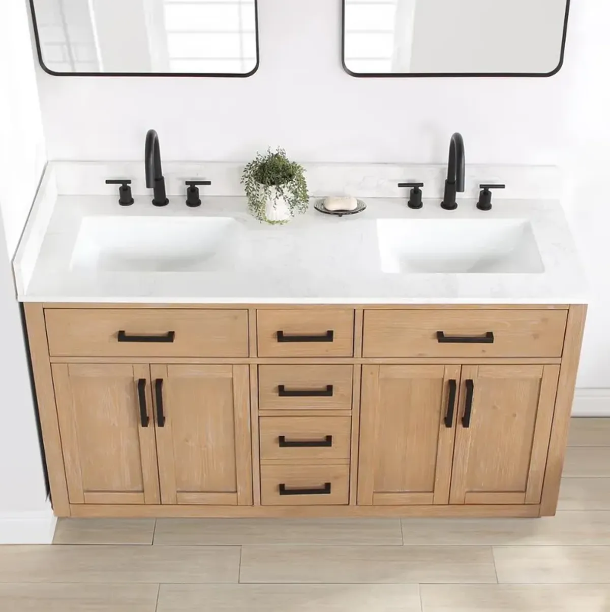 Altair 60 Double Bathroom Vanity in Light Brown with Mirror