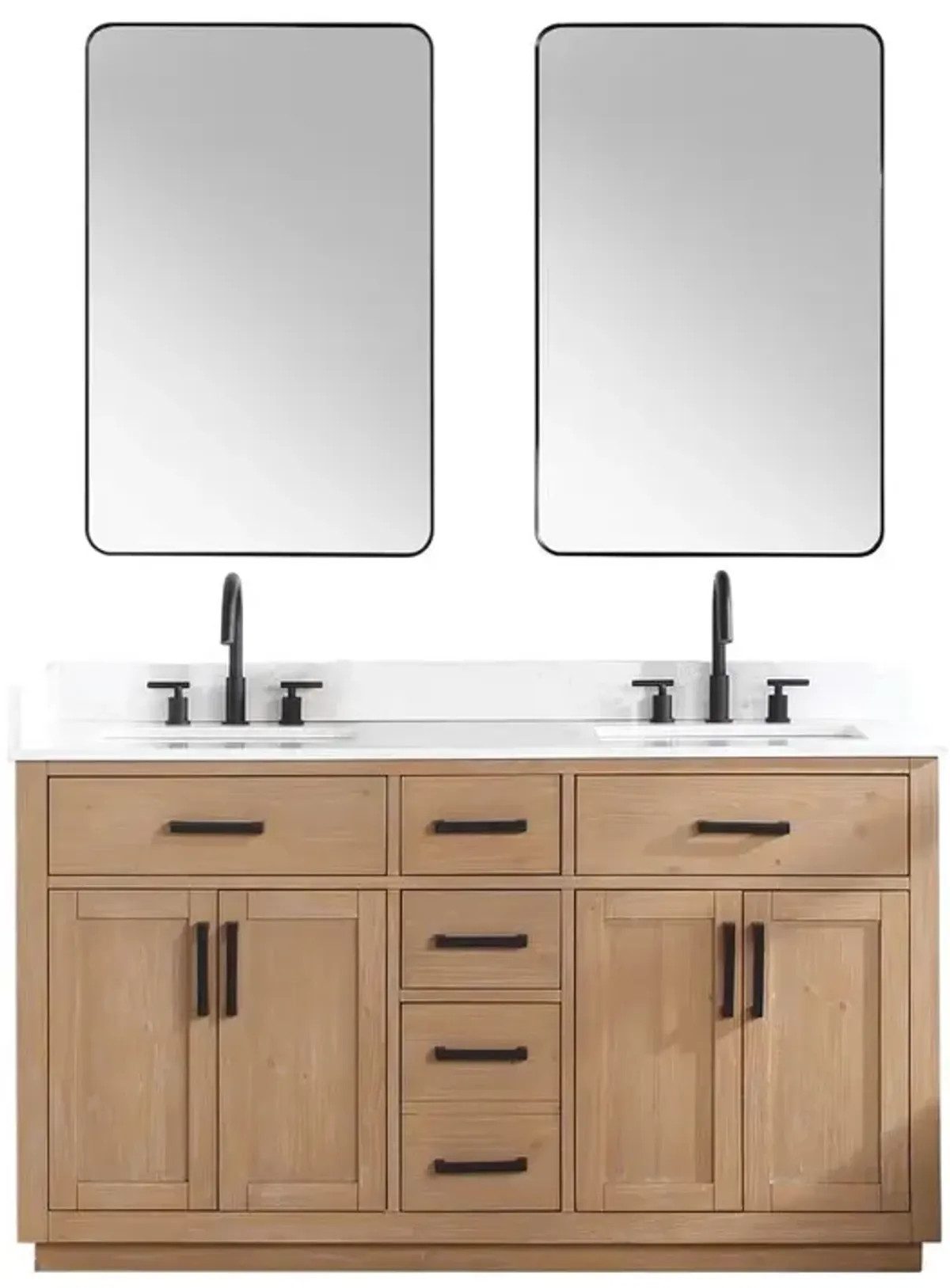 Altair 60 Double Bathroom Vanity in Light Brown with Mirror