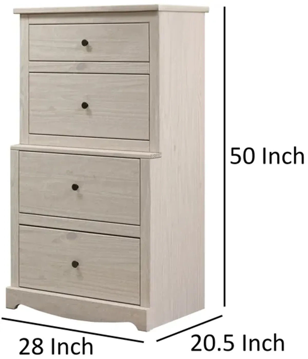 Stav Tall Dresser Chest with 4 Drawers, Plank Style, White Solid Wood