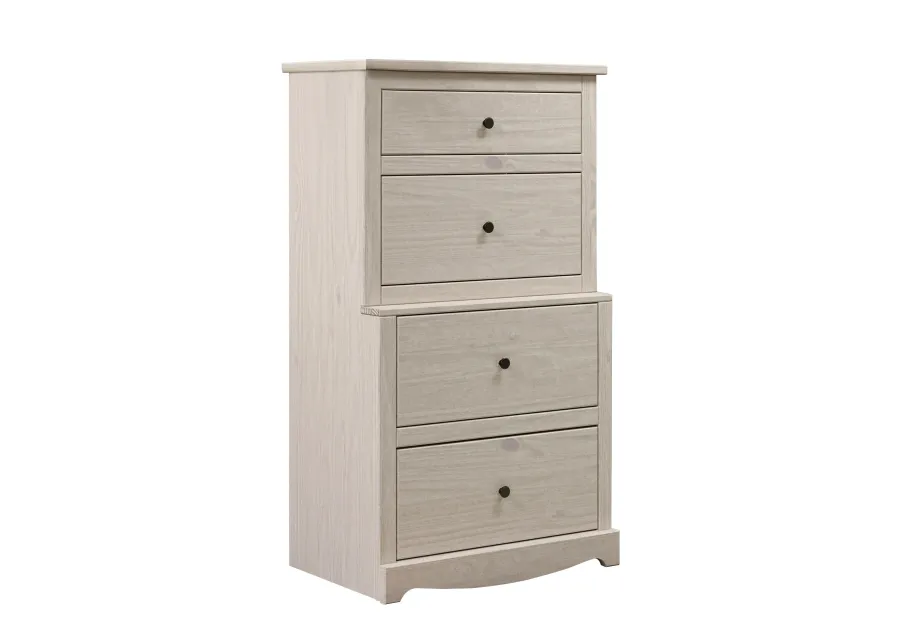 Stav Tall Dresser Chest with 4 Drawers, Plank Style, White Solid Wood