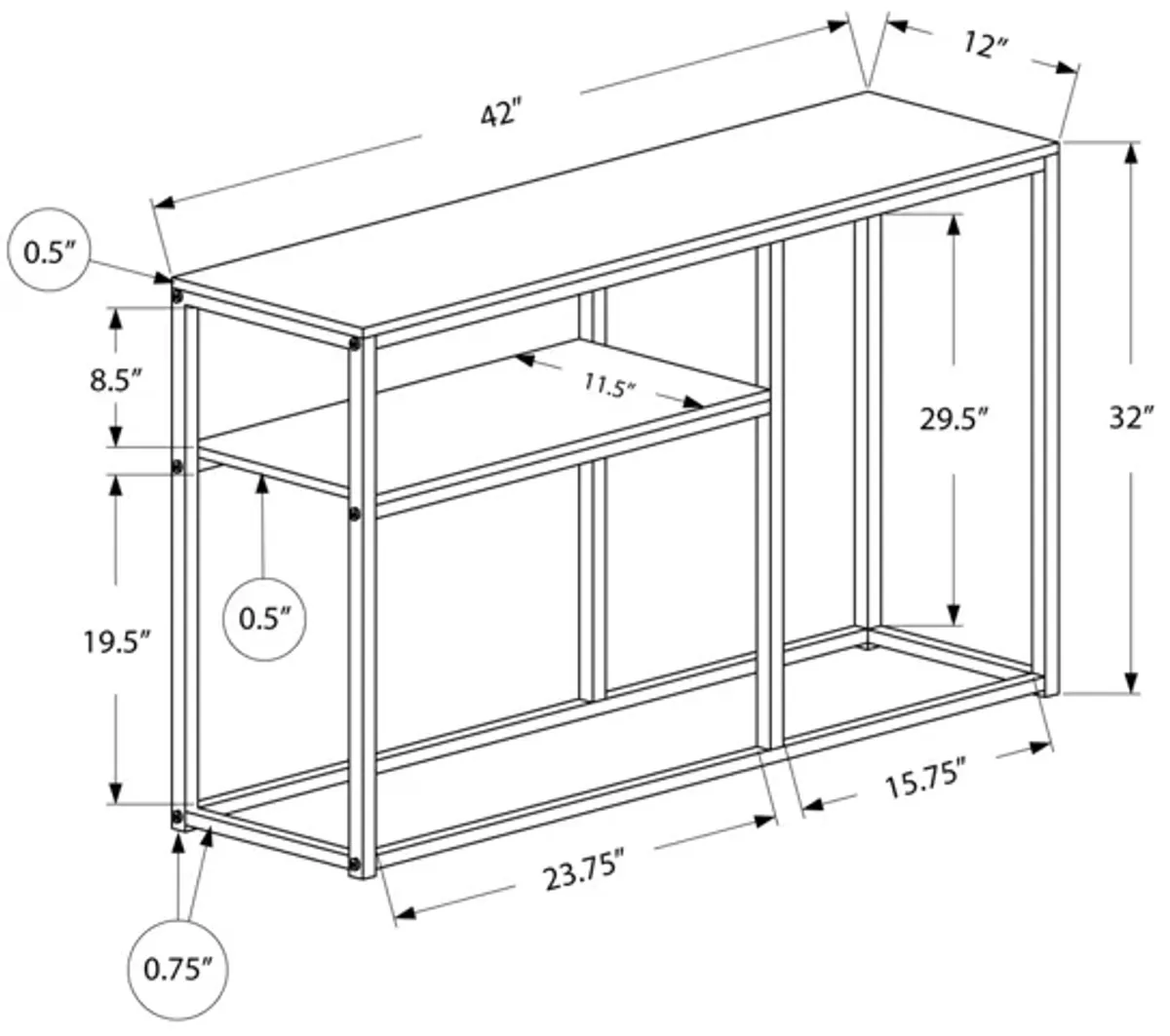 Monarch Specialties I 3514 Accent Table, Console, Entryway, Narrow, Sofa, Living Room, Bedroom, Metal, Laminate, Grey, Black, Contemporary, Modern