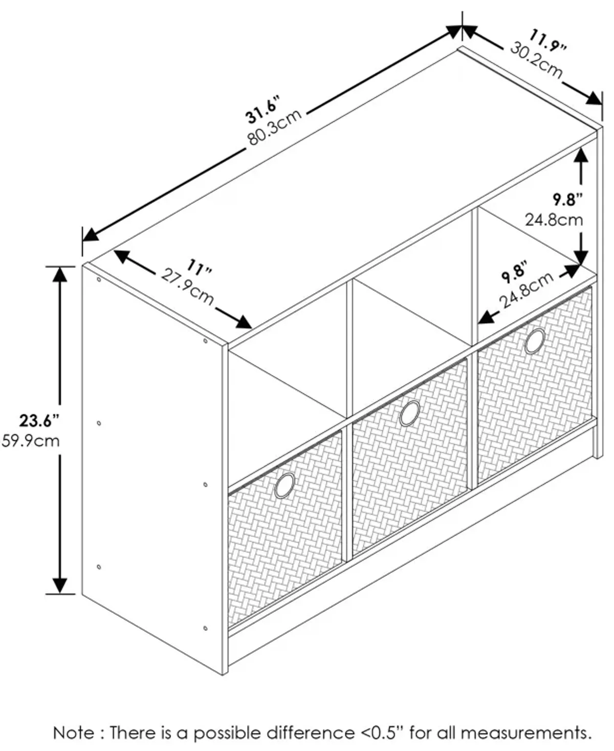 Furinno 99940 Basic 3x2 Bookcase Storage w/Bins, White/Black