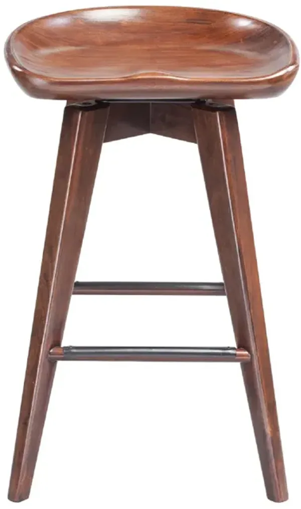 Esme 24 Inch Swivel Counter Stool, Contour Seat, Wood, Tapered Legs, Brown-Benzara