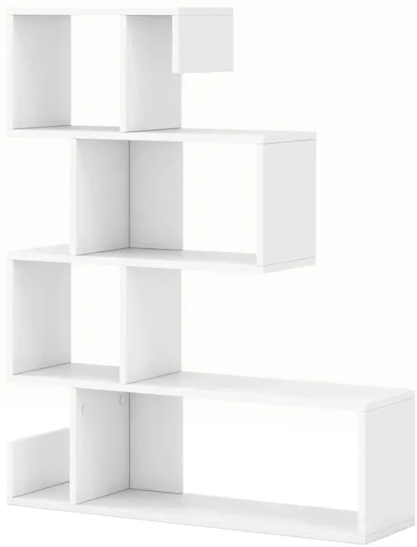 5-Tier S-Shaped Bookshelf Geometric Z-Shelf Bookcase with Open Cubes-White
