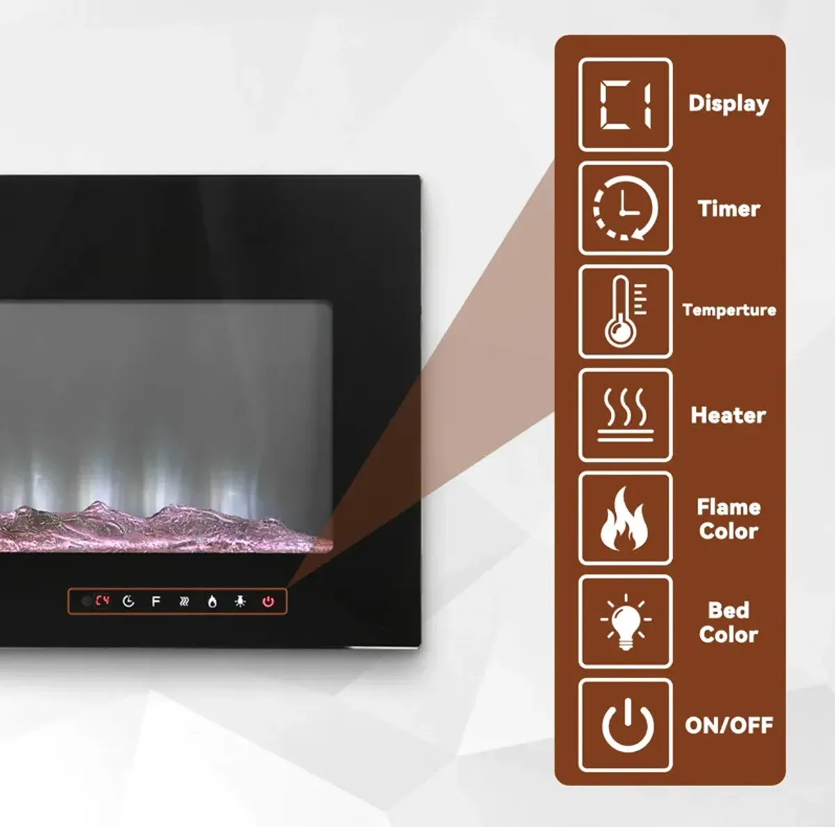 MONDAWE 60" Recessed Wall-Mounted Electric Fireplace 5000 BTU Heater with Remote Control