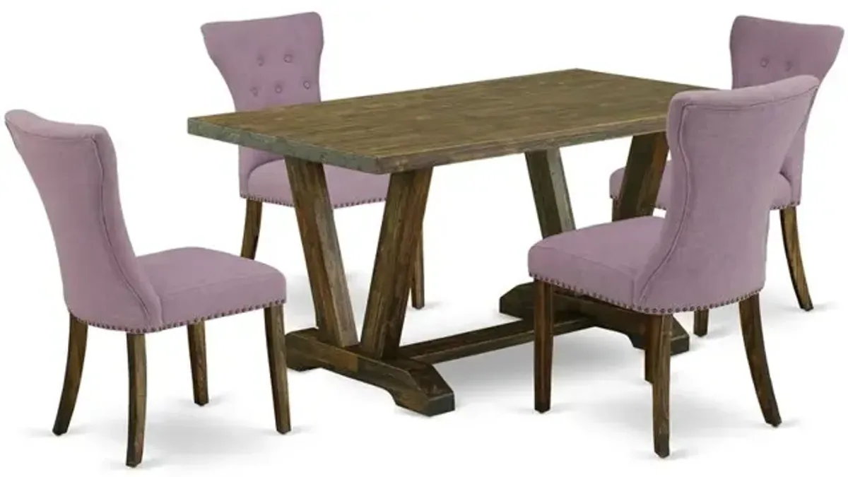 East West Furniture 5-Piece Dining Table Set Included 4 Kitchen Dining chairs Upholstered Seat and High Button Tufted Chair Back and Rectangular Dining Table with Linen White Rectangular Table Top - B