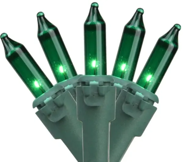50 Count Green Mini Christmas Light Set  24.5 ft Green Wire