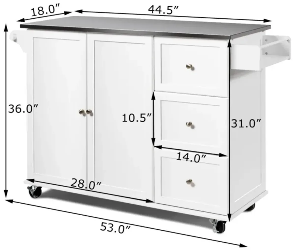 Hivvago Kitchen Island 2-Door Storage Cabinet with Drawers and Stainless Steel Top