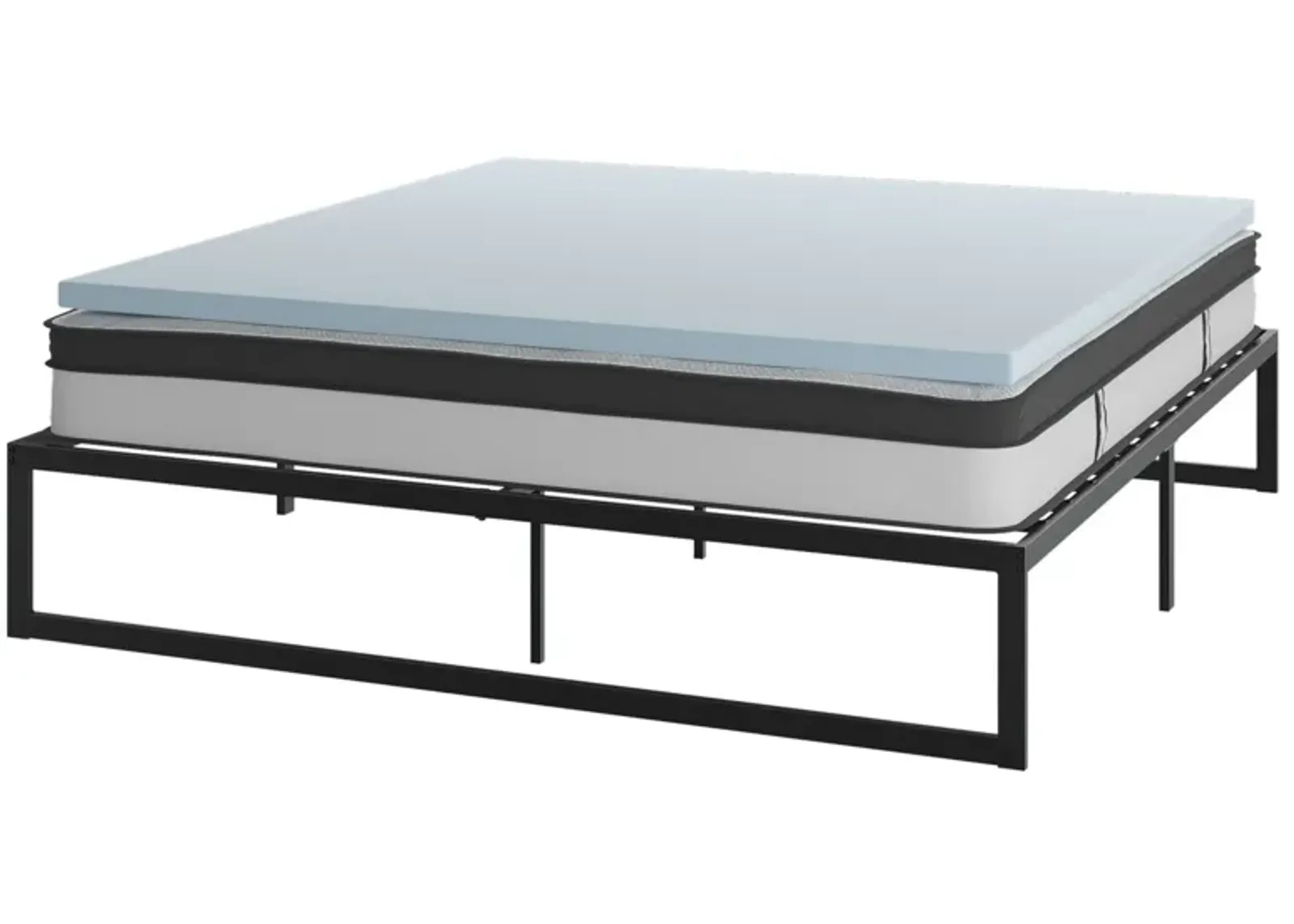 Leo 14 Inch Metal Platform Bed Frame with 10 Inch Pocket Spring Mattress in a Box and 3 inch Cool Gel Memory Foam Topper - King