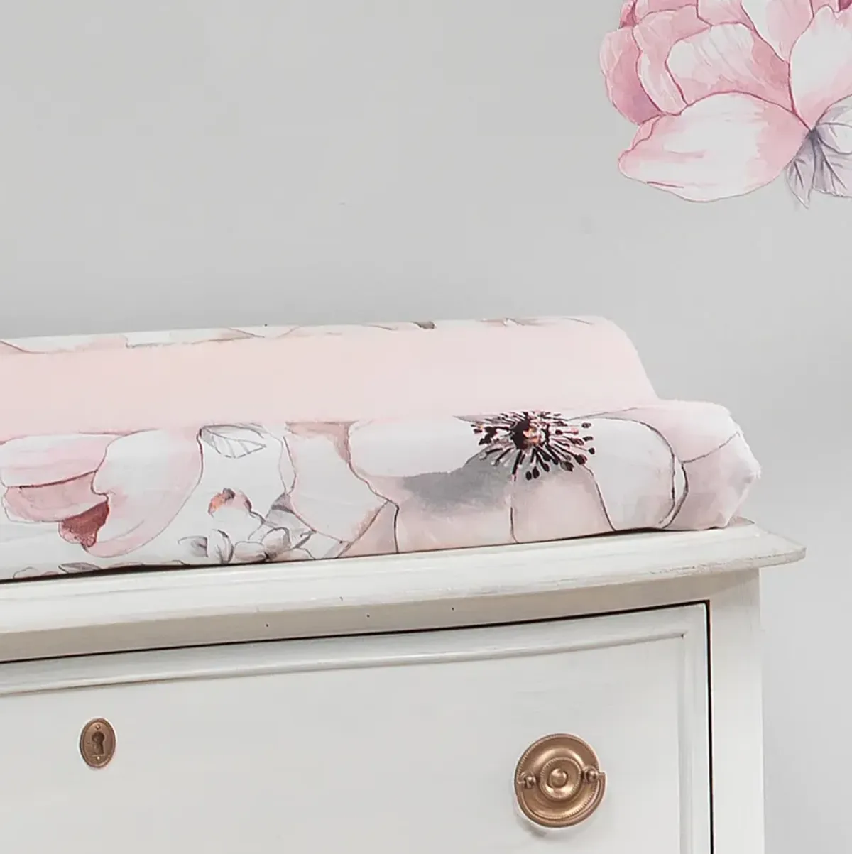 Lambs & Ivy Signature Botanical Baby Pink/Gray Floral Minky Changing Pad Cover