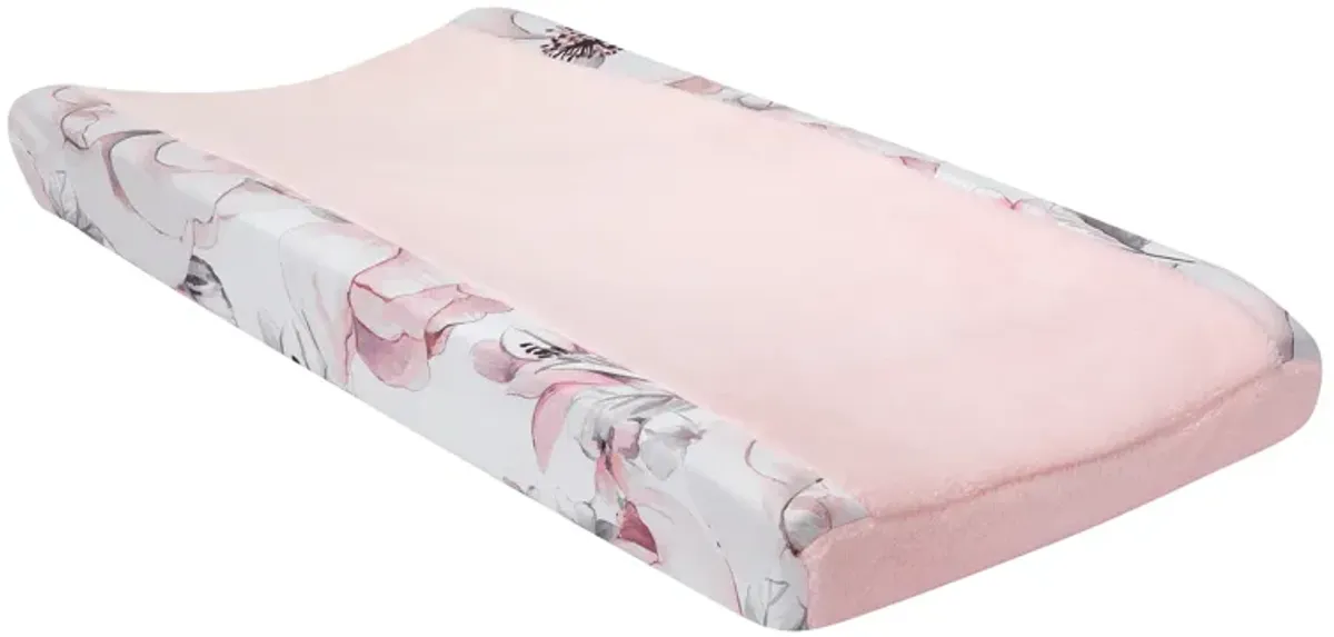 Lambs & Ivy Signature Botanical Baby Pink/Gray Floral Minky Changing Pad Cover