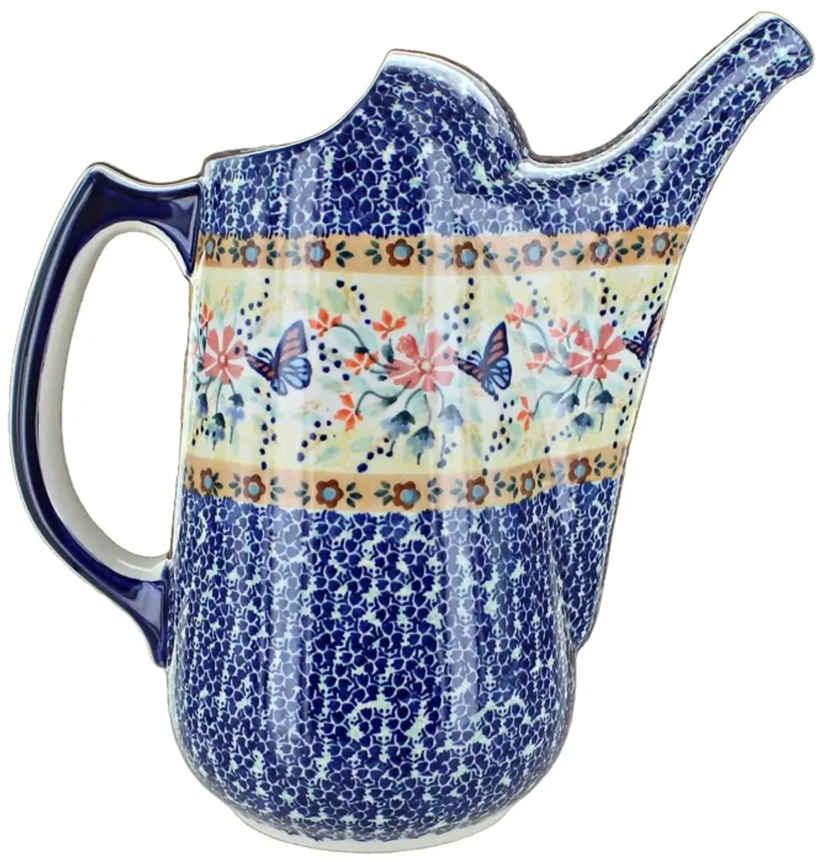 Blue Rose Polish Pottery Blue Butterfly Watering Can