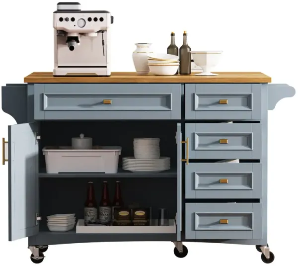 Merax Embossed Texture Kitchen Island on Wheels with Spice Rack