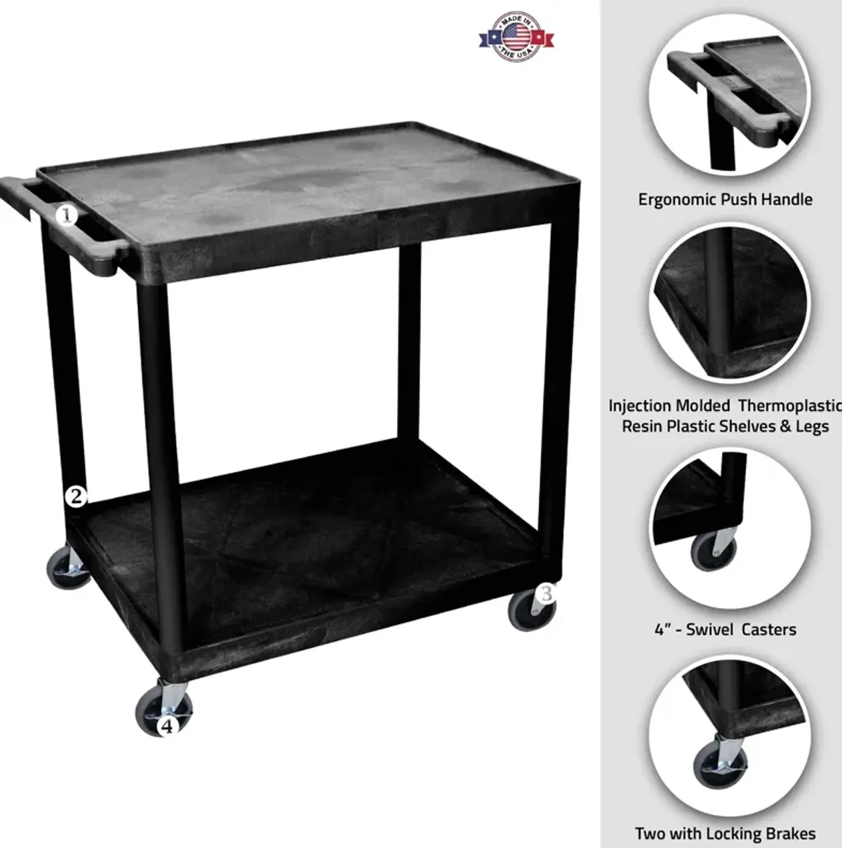 Luxor 2 Shelf Utility Cart Black
