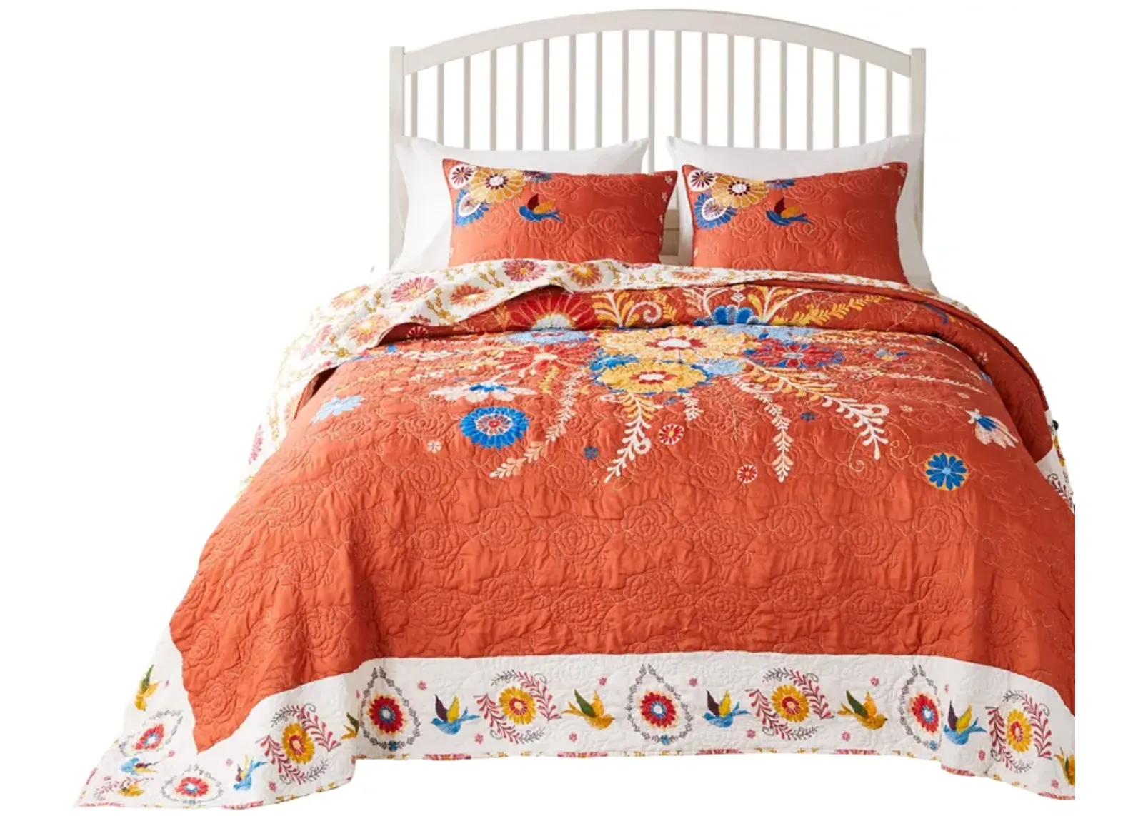 Xan 3pc Queen Bedspread and Pillow Sham Set, Bouquet Print, Multicolor