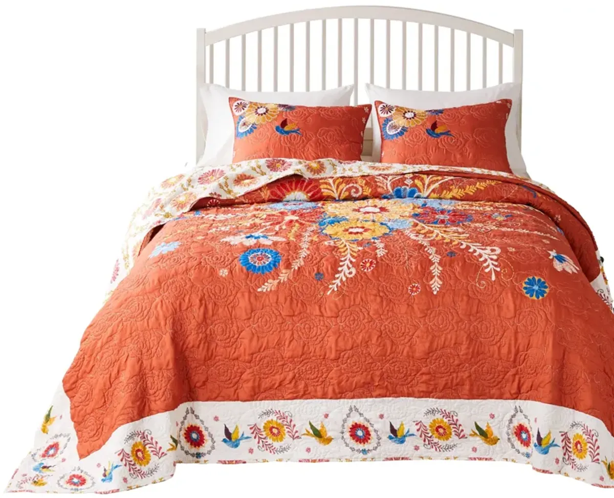 Xan 3pc Queen Bedspread and Pillow Sham Set, Bouquet Print, Multicolor