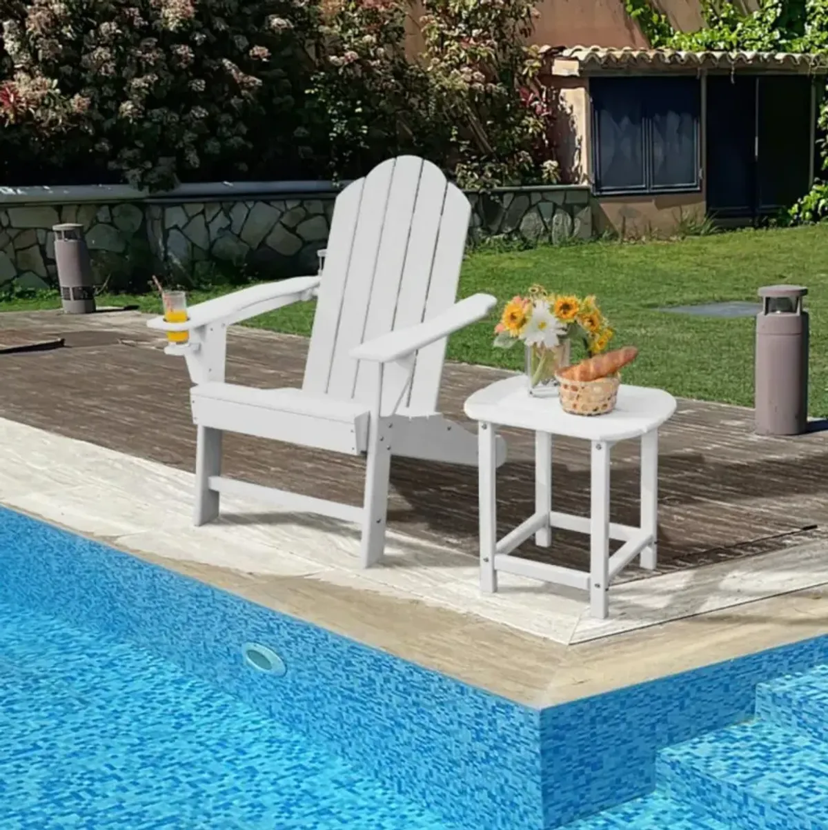 Hivvago Outdoor Adirondack Chair with Built-in Cup Holder for Backyard Porch