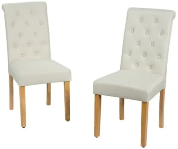 Set of 2 Tufted Linen Dining Chairs – Classic Design with Solid Wood Legs