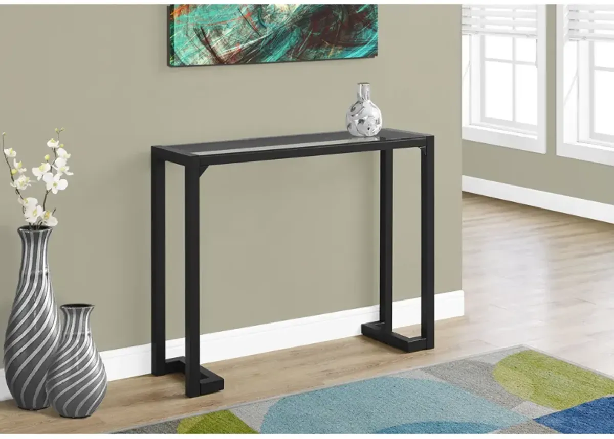 Monarch Specialties I 2106 Accent Table, Console, Entryway, Narrow, Sofa, Living Room, Bedroom, Metal, Tempered Glass, Black, Clear, Contemporary, Modern