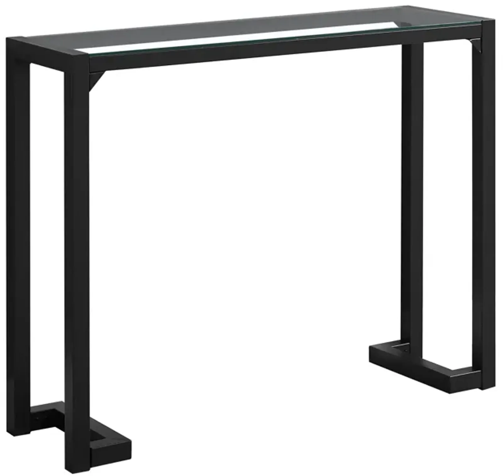 Monarch Specialties I 2106 Accent Table, Console, Entryway, Narrow, Sofa, Living Room, Bedroom, Metal, Tempered Glass, Black, Clear, Contemporary, Modern