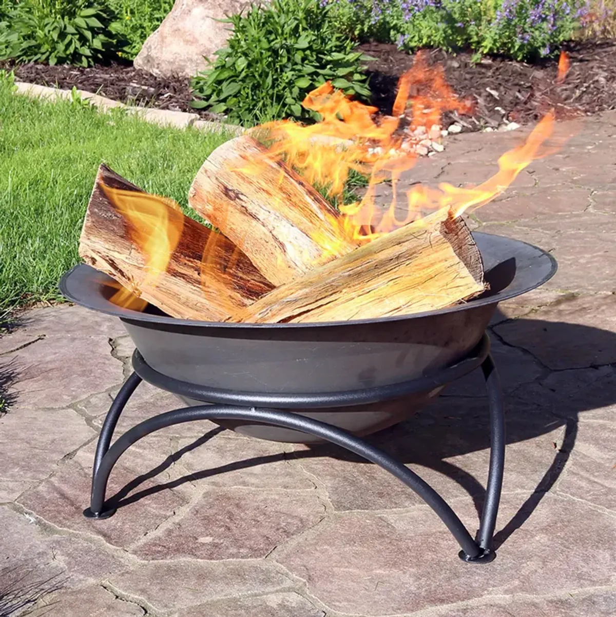 Sunnydaze 23.5 in Cast Iron Fire Pit Bowl with Stand - Dark Gray