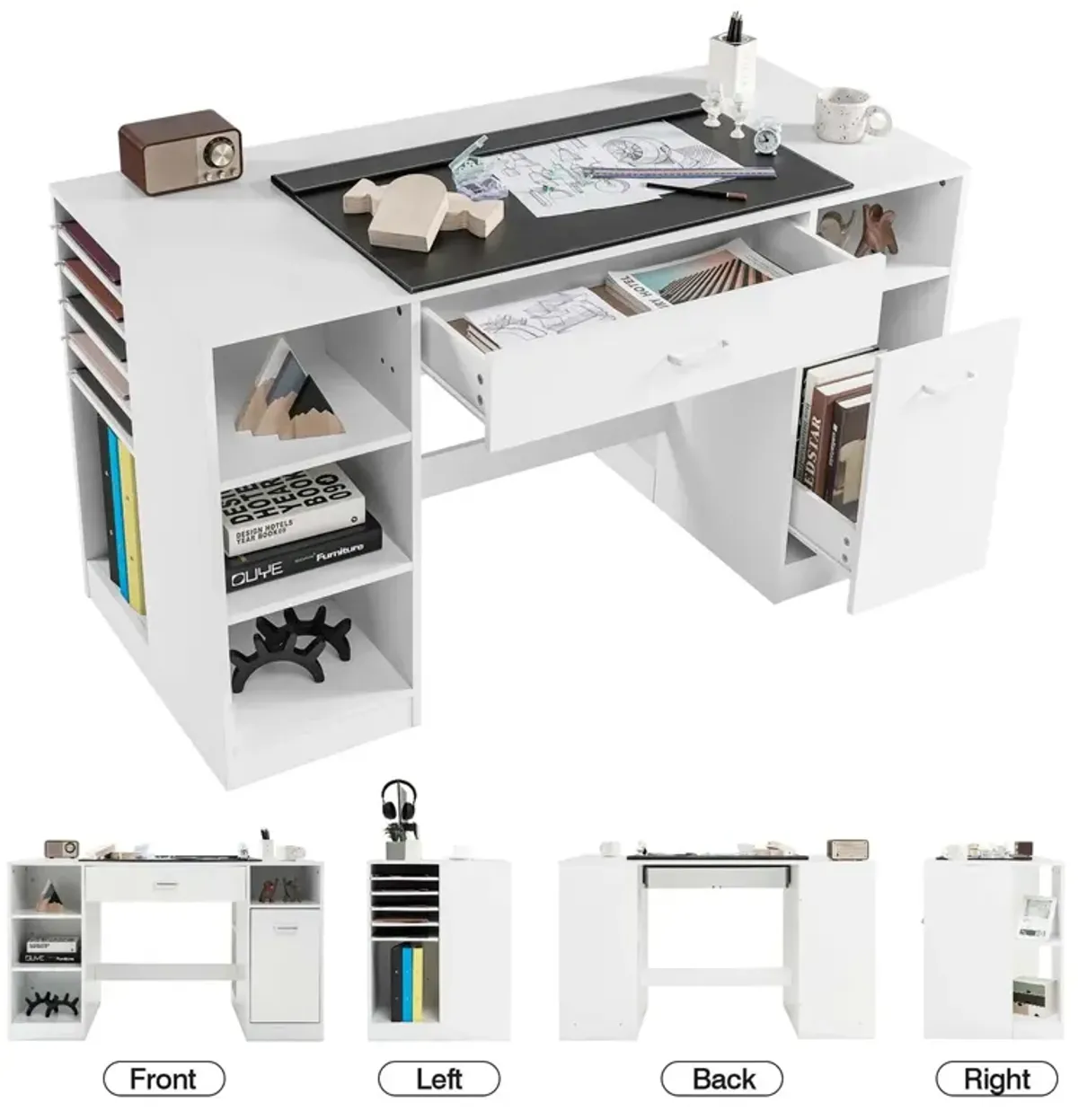 Sewing Craft Table Home Office Computer Desk with Storage Shelves and Drawer