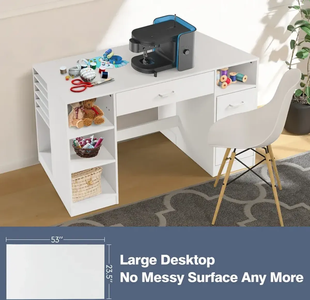 Sewing Craft Table Home Office Computer Desk with Storage Shelves and Drawer