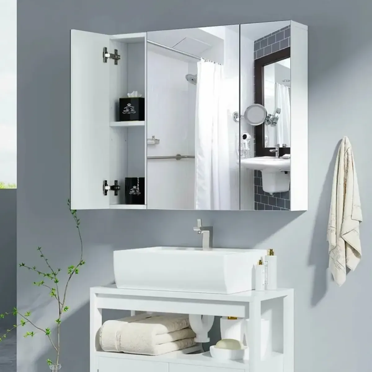 Hivvago Modern 3-Door Wall Mounted Medicine Cabinet Bathroom Mirror Cupboard