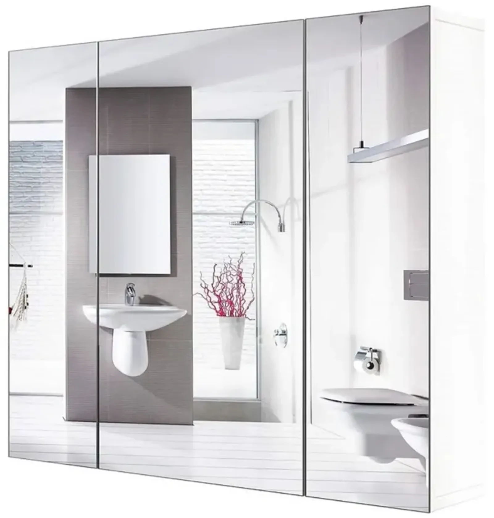 Hivvago Modern 3-Door Wall Mounted Medicine Cabinet Bathroom Mirror Cupboard