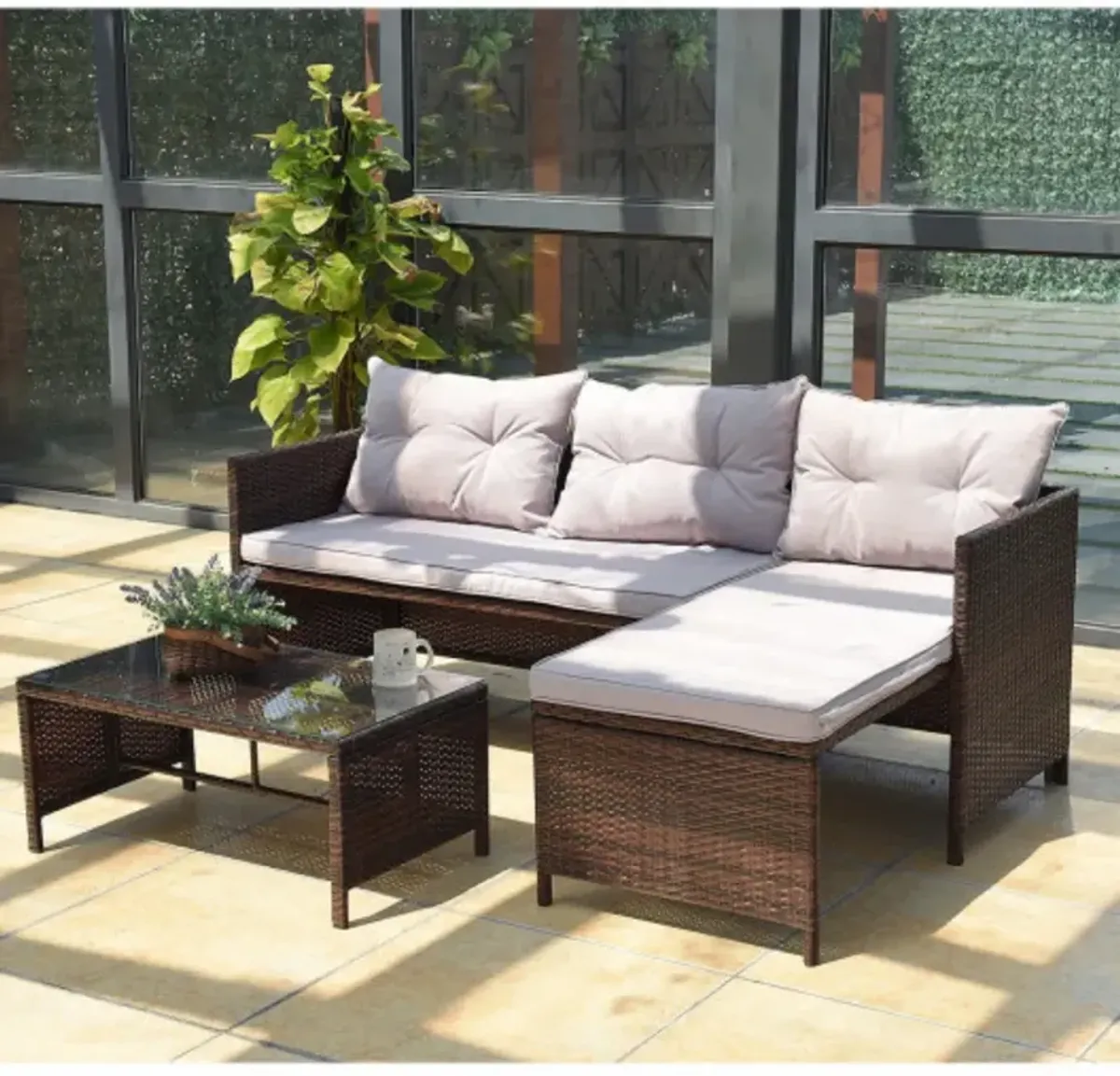 3 pcs Rattan Wicker Deck Couch Outdoor Patio Sofa Set