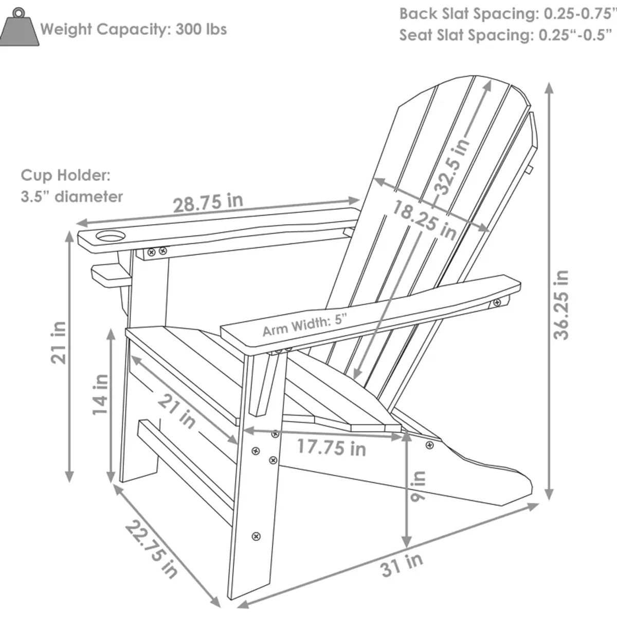 Sunnydaze Lake Style Adirondack Chair with Cup Holder