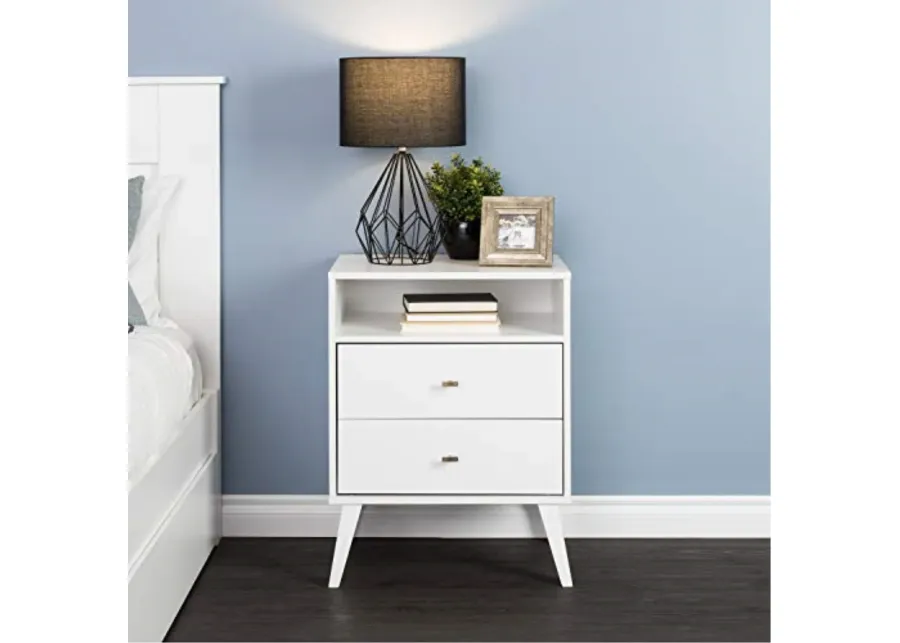 Milo 2-drawer Tall Nightstand with Open Shelf, White