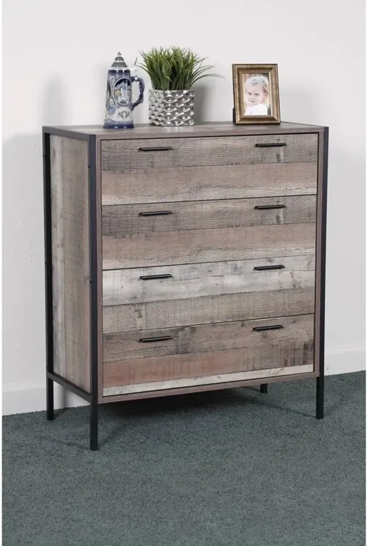 Four Drawer Chest with Metal Frame and Legs