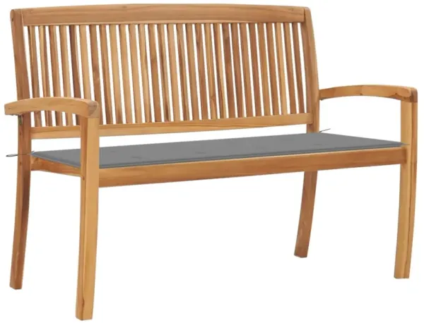 vidaXL Stacking Garden Bench with Cushion 50.6" Solid Teak Wood