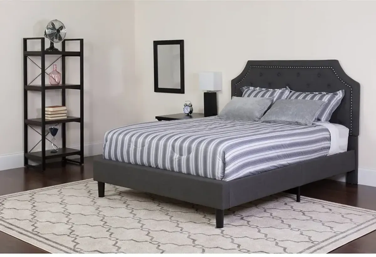 Brighton Queen Size Tufted Upholstered Platform Bed in Dark Gray Fabric with Pocket Spring Mattress