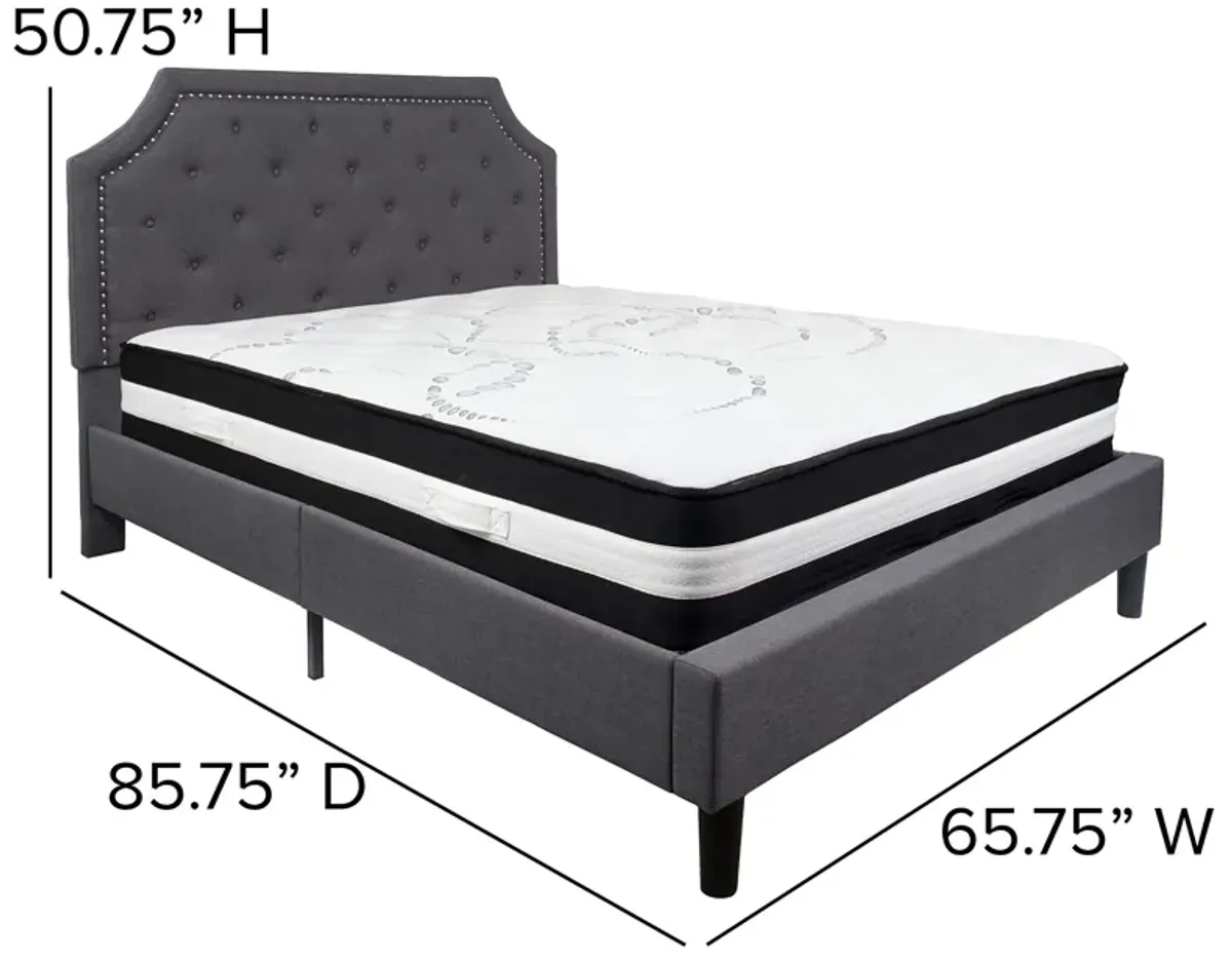 Brighton Queen Size Tufted Upholstered Platform Bed in Dark Gray Fabric with Pocket Spring Mattress