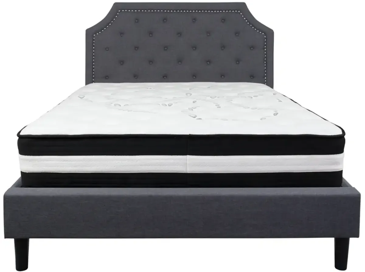 Brighton Queen Size Tufted Upholstered Platform Bed in Dark Gray Fabric with Pocket Spring Mattress