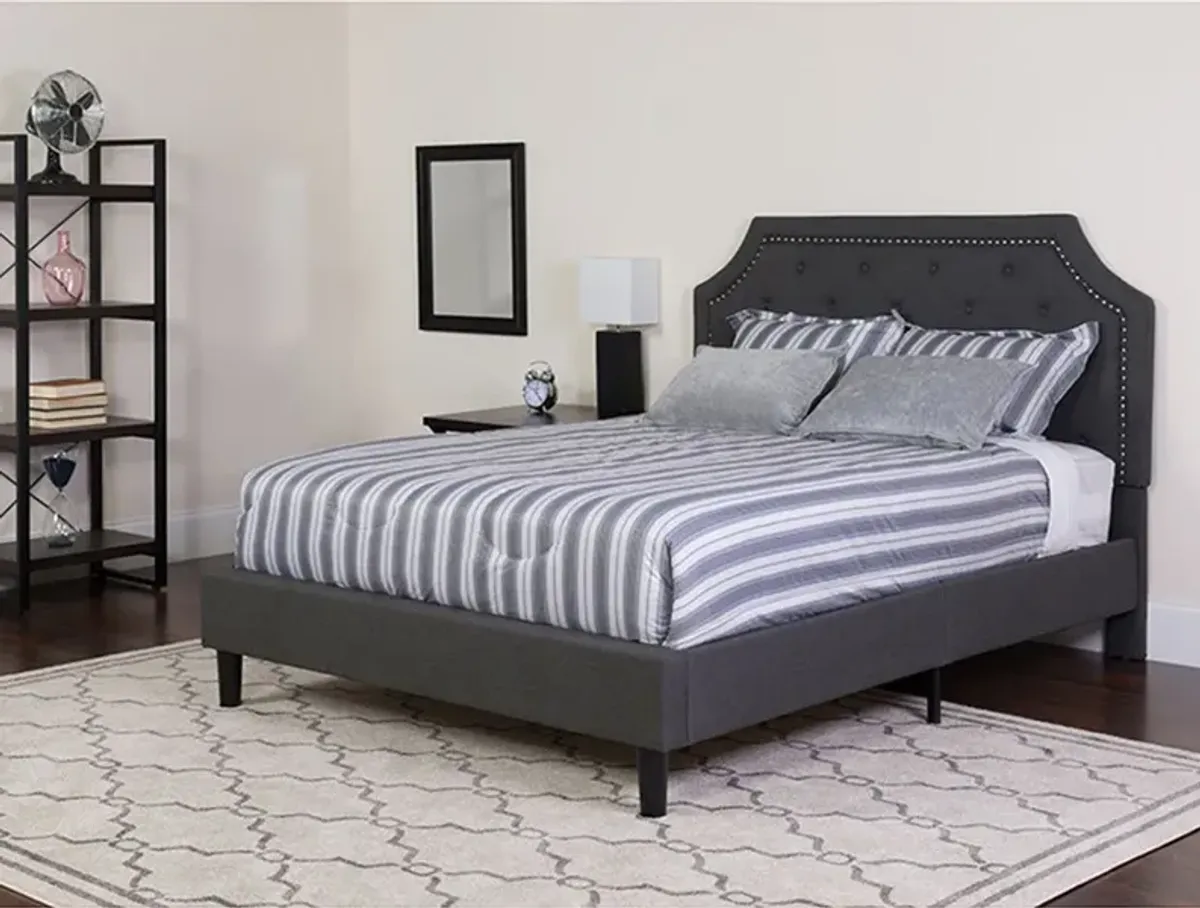 Brighton Queen Size Tufted Upholstered Platform Bed in Dark Gray Fabric with Pocket Spring Mattress